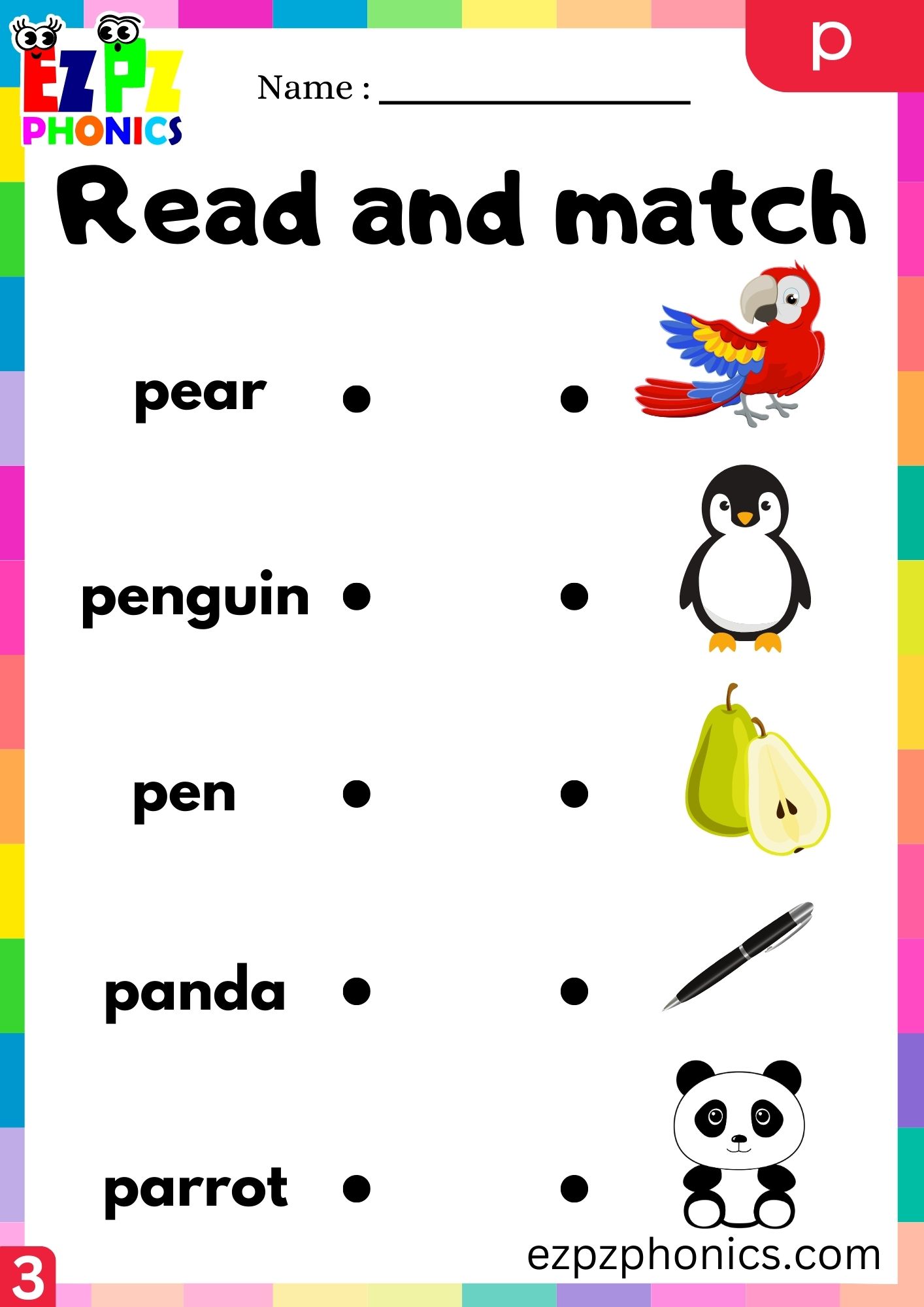 Letter p Read and Match the Words with the Images Group 3